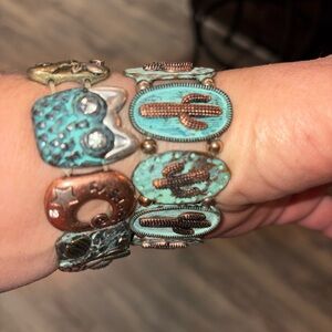 Turquoise and Copper Cactus and Owl Bracelet